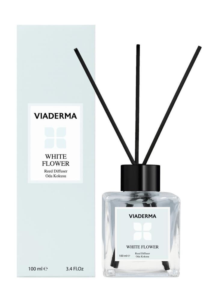 Viaderma Kare Şişe Beyaz Çiçek Esansı Bambu Çubuklu Oda Kokusu 100 ml