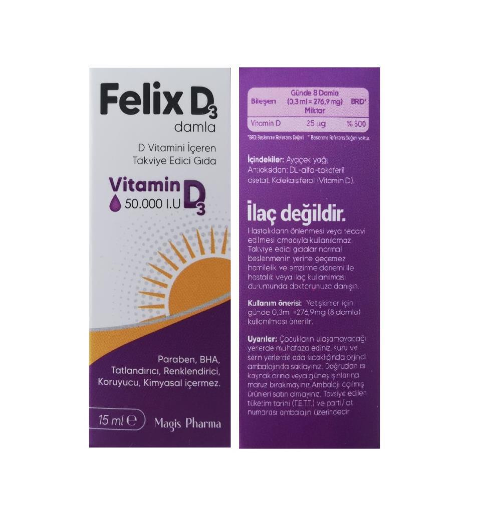 Felix D3 Vitamin D3 50.000 IU 15 ml Damla