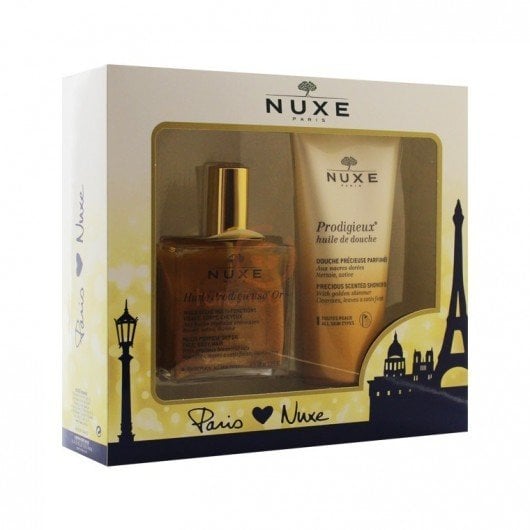 Nuxe Huile Prodigieuse Or Altın Parıltılı Kuru Yağ 100ml + Nuxe Prodigieux Huile De Douche Shower Oil Duş Yağı 200 ml