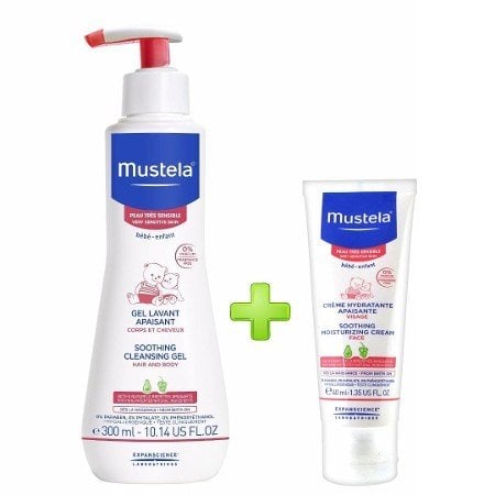 Mustela Soothing Cleansing Gel Çok Hassas Ciltler İçin Rahatlatıcı Şampuan 300 ml + Mustela Soothing Moisturizing Cream Yüz Kremi 40 ml