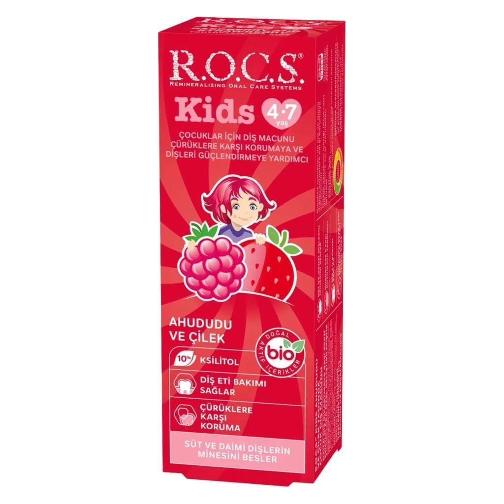 Rocs Kids 4-7 Yaş Meyveli Çocuk Diş Macunu 35ml (Ahududulu-Çilekli)