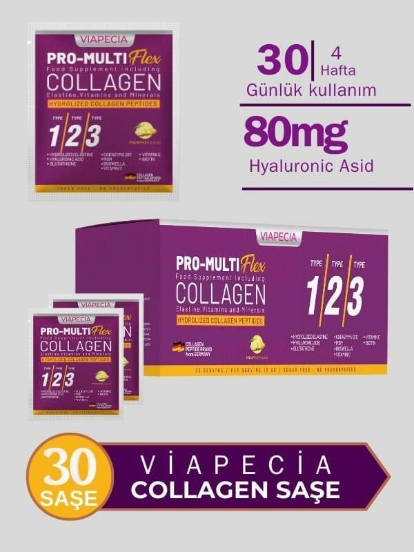 Viapecia Hidrolize Ananas Aromalı Kolajen Tip1 Tip2 Tip3 30 lu Paket 10 Gram