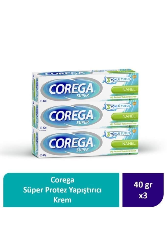 Corega Super 3 Yönlü Tutuş Naneli 40 gr Diş Protezi Yapıştırıcı 3 Lü