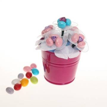 Yenilebilir Çikolatalı Badem Şekeri Çiçek Kovası Happiness (Yapay Çiçek)