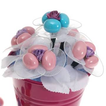 Yenilebilir Çikolatalı Badem Şekeri Çiçek Kovası Happiness (Yapay Çiçek)