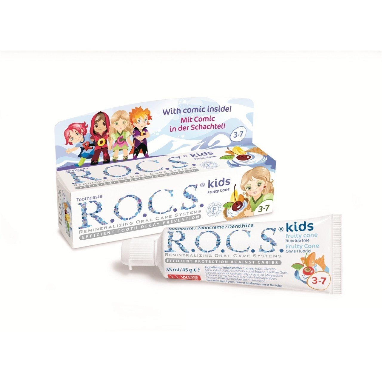 Rocs Kids 3-7 Floridsiz Diş Macunu - Meyve Külahı Tadında 35 ml