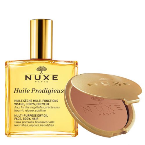 Nuxe Huile Prodigieuse (Kuru Yağ) 100 ml + Poudre Eclat Prodigieuse (Kompakt Pudra) 25 gr Bakım Seti