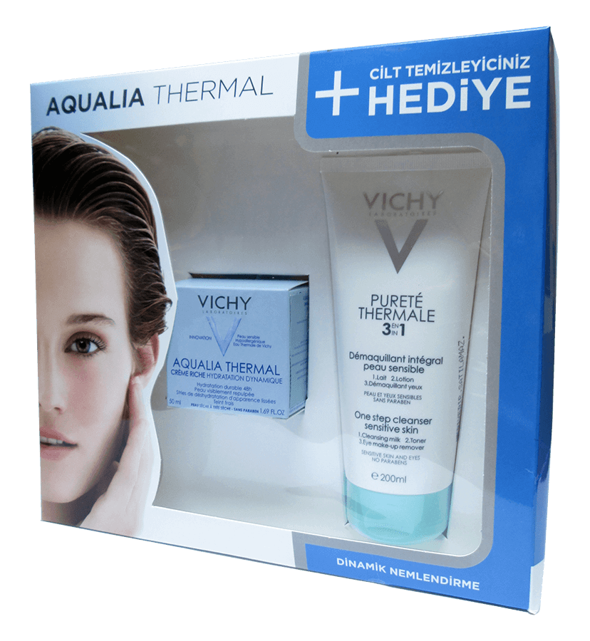 Vichy Aqualia Thermal Creme Riche Kuru Ciltler için Kofre - Purete Thermale Temizleyici 200ml Hediye