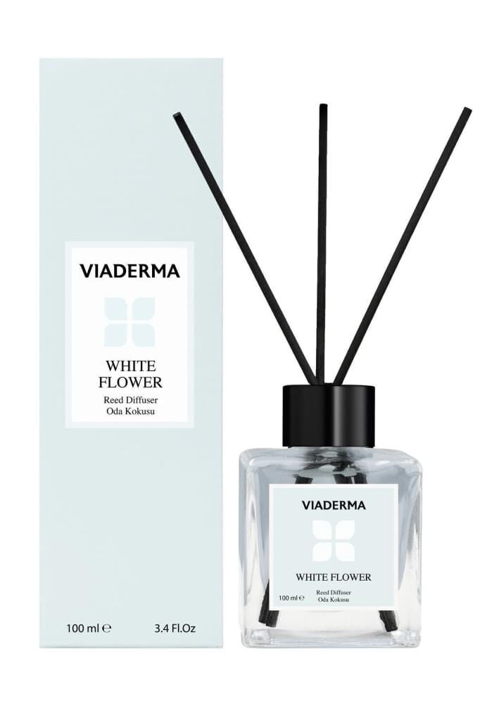 Viaderma Kare Şişe Beyaz Çiçek Esansı Bambu Çubuklu Oda Kokusu 100 ml