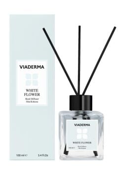 Viaderma Kare Şişe Beyaz Çiçek Esansı Bambu Çubuklu Oda Kokusu 100 ml