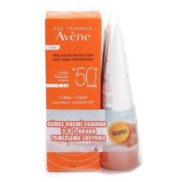 Avene SPF50+ Güneş Kremi 50ml + 3in1  Temizleme Jeli 100ml HEDİYE
