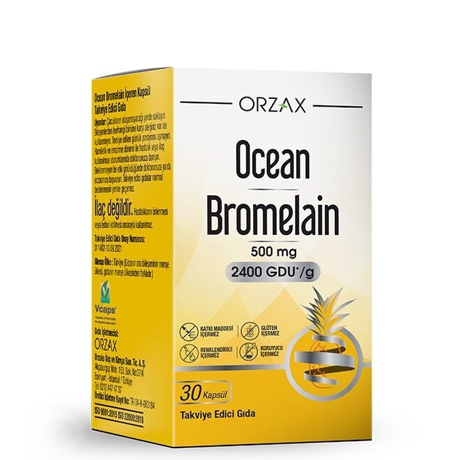 Orzax Ocean Bromelain 500 mg Takviye Edici Gıda 30 Kapsül