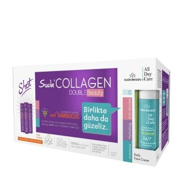 Suda Collagen Double Beauty (30 Shot Vişne Kolajen & Suda Beauty All Day Care Yüz Kremi 50ml)