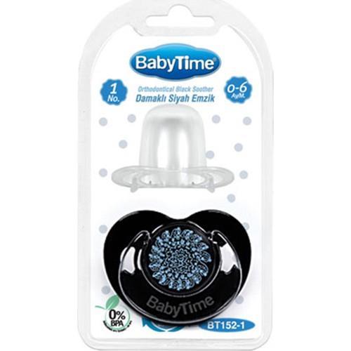 BabyTime Silikon Damaklı Koruyucu Kapaklı Siyah Gövdeli Emzik  N.1