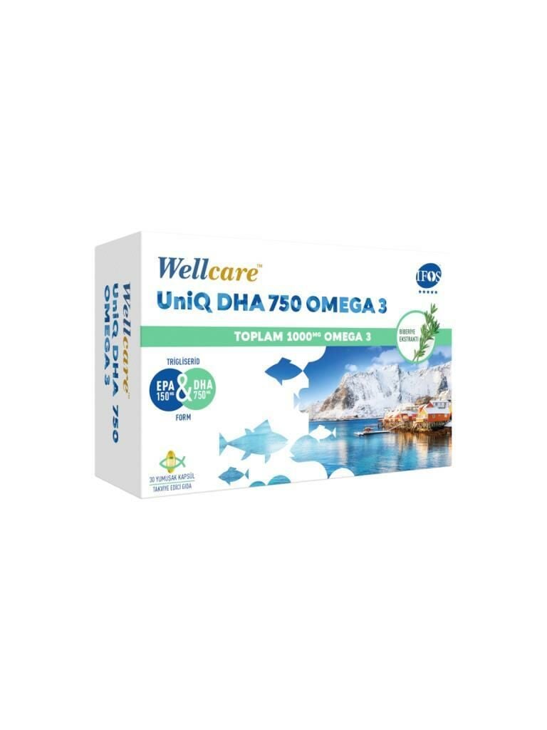 Wellcare UniQ DHA 750 Omega 3 1000 mg Takviye Edici Gıda 30 Yumuşak Kapsül