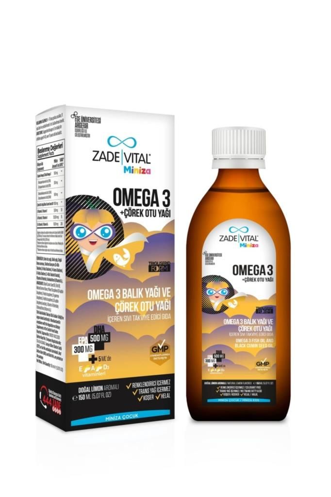 Zade Vital Miniza Omega 3-Çörek Otu Yağı İçerikli Sıvı Takviye Edici Gıda 150 ml