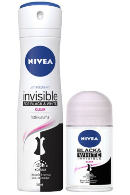 Nivea Deodorant Black And White Clear Kadın Sprey 150 ml + Nivea Roll-On Black 25 mg