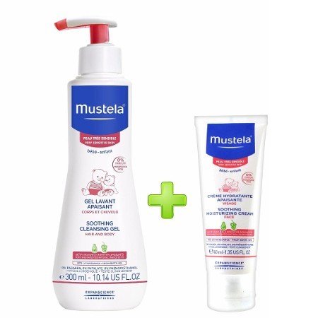 Mustela Soothing Cleansing Gel Çok Hassas Ciltler İçin Rahatlatıcı Şampuan 300 ml + Mustela Soothing Moisturizing Cream Yüz Kremi 40 ml