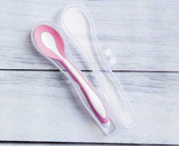 MYCey Taşıma Kutulu Mama Kaşığı Yumuşak Uçlu Pembe