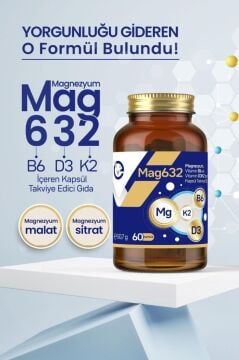 EvoPharma Mag632 Magnezyum Malat, Magnezyum Sitrat, Vitamin B6 (P-5-P), D3k2 Vitamini 60 Kapsül