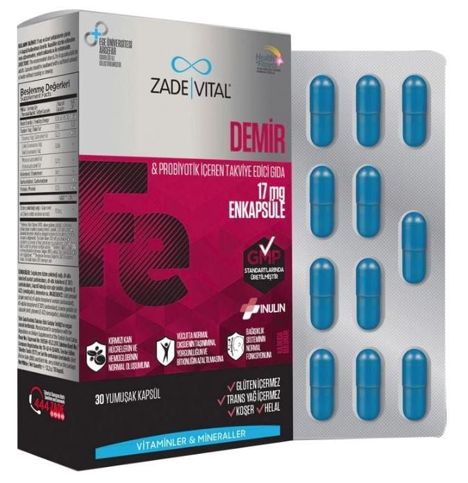 Zade Vital Demir ve Probiyotik içeren Takviye Edici Gıda 30 Kapsül