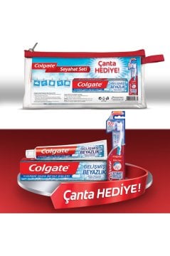 Colgate Gelişmiş Beyazlık Diş Macun 75 ml + Colgate Slim Soft Mikro İnce Diş Fırçası Seyahat Seti