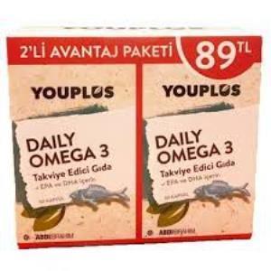 Youplus Daily Omega-3 30 Kapsül Cam Şişe - 2 Al 1 Öde