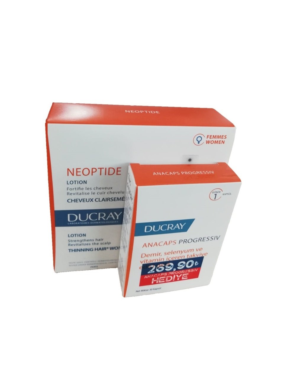 Ducray Neoptide Losyon 3 x 30 ml + Ducray Anacaps Progressiv 30 Kapsül HEDİYE