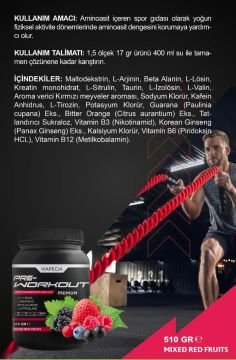 Viapecia Pre-Workout Premium Kırmızı Meyve Aromalı 510 Gram