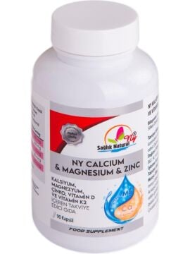 NY Kalsiyum, Magnezyum, Çinko, Vitamin D ve Vitamin K2 İçeren Takviye Edici Gıda