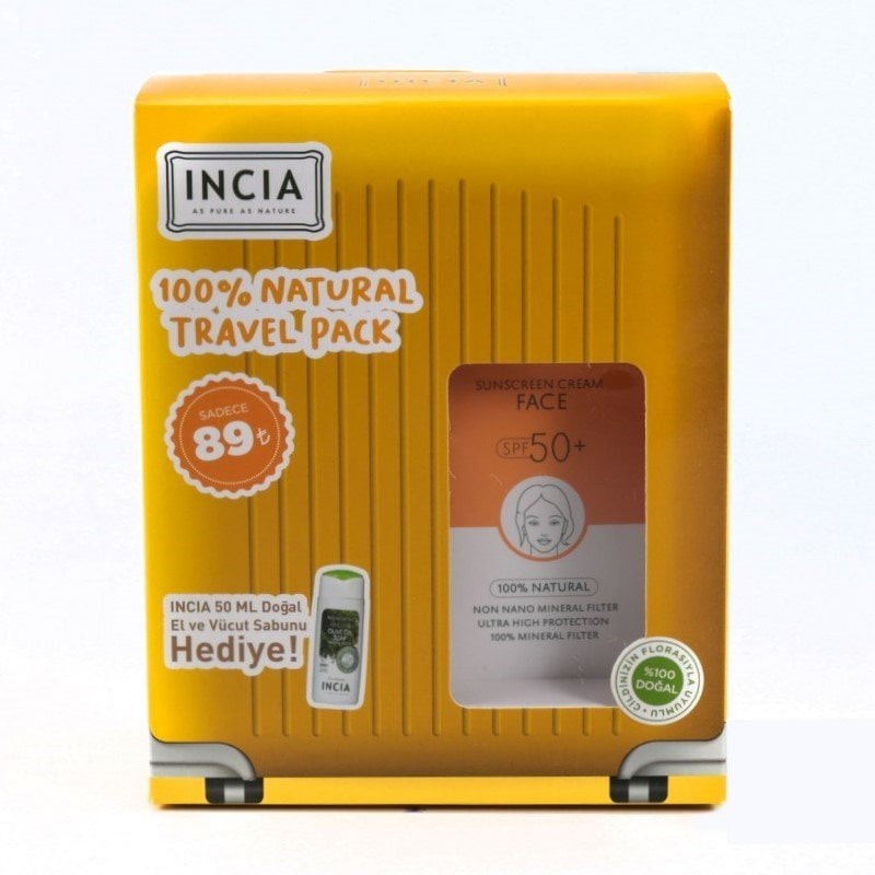 Incia Yüz İçin Güneş Kremi Spf 50 50 ml - Doğal El ve Vücut Sabunu 50 ml HEDİYE